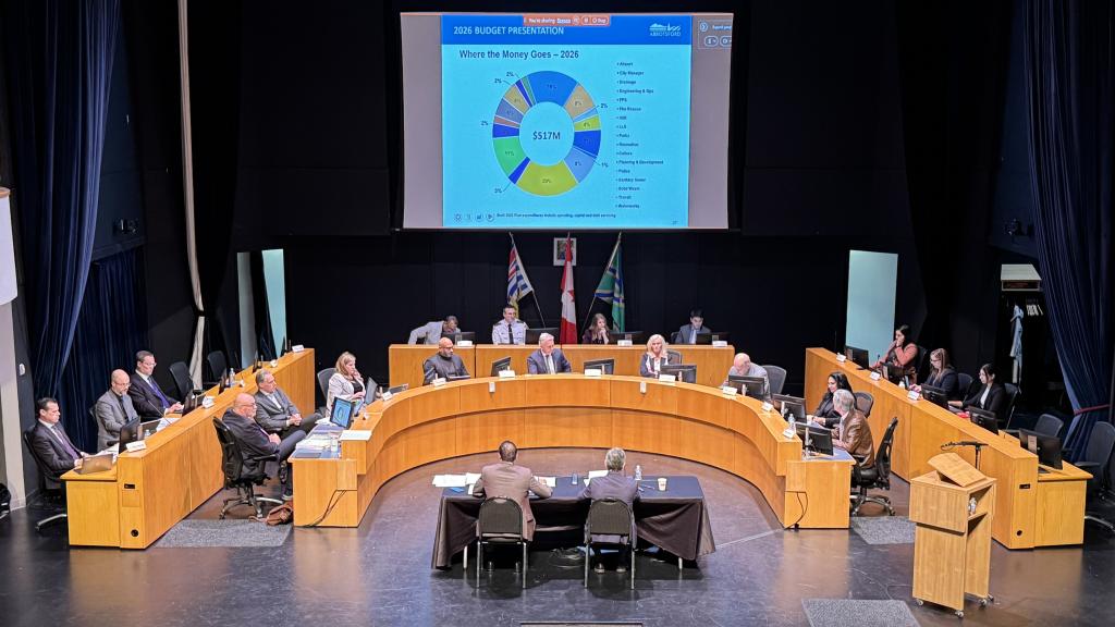 Abbotsford City Council deliberating on the City’s 2026 budget during their Feb. 10 meeting.