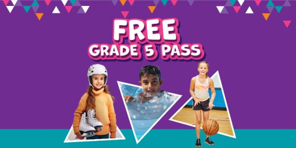 3 kids participating in sports in an ad for a Grade 5 Active Pass