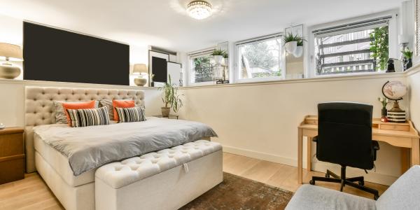 Bedroom in a basement secondary suite