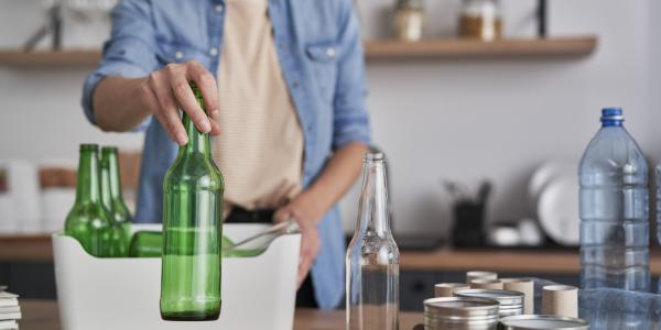 Glass bottles on a counter