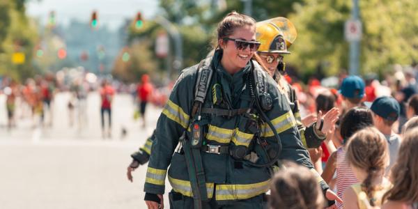 Firefighter smiling in parade