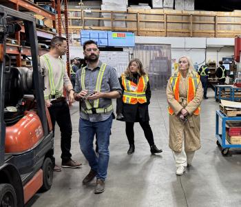 Councillors Ross and Driessen stroll through the factory floor at Overlanders Manufacturing LP as part of the Business Spotlight tour series.