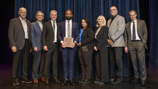 Jasmit Singh Phulka with Mayor Siemens and Councillors Loewen, Gibson, Chahal, Ross, Barkman and Warkentin.