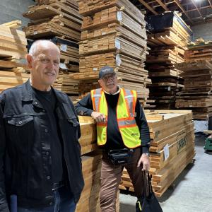 Councillors Loewen and Barkman took in the varieties of wood at Riemer Hardwood.