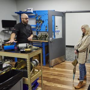 Councillor Ross got a close look at some equipment at RAD Torque Tools.